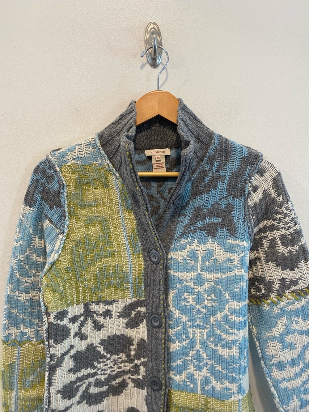 Sundance patchwork lambswool cardigan coat woman’s size XS folk art to wear - Picture 2 of 11